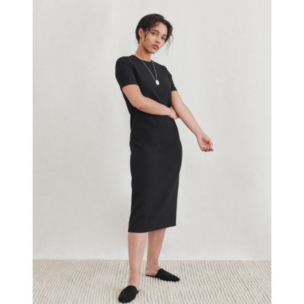 Jenni Kayne • Plume Dress black short sleeve midi shift ponte knit minimalist